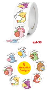 Cute cartoon dinosaur thank you stickers roll for gift sealing, teachers and craft rewards.