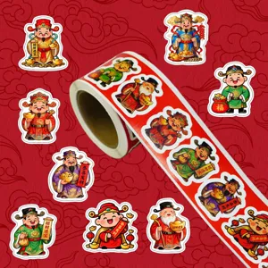 Chinese New Year roll stickers, 300pcs Caishen decorative labels for gift wrapping and party.