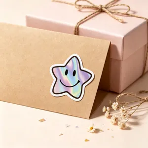 Holographic star smiley face sticker, cute reward sticker for DIY crafts and gift packaging.