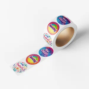 Round reward encouragement stickers roll, 500 pcs colorful teacher praise labels for kids.