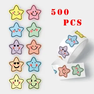 Colorful Smiley Face Reward Stickers Roll Cute Star Sticker For Teacher Kids DIY Handicraft Gift Sealing Packing