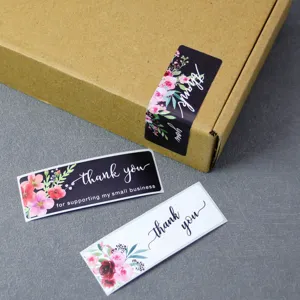 Hand-painted retro floral thank you stickers roll for gift box packaging and sealing.