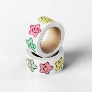 Colorful smiley star stickers rolls for teacher reward DIY gift packaging and crafts sealing.