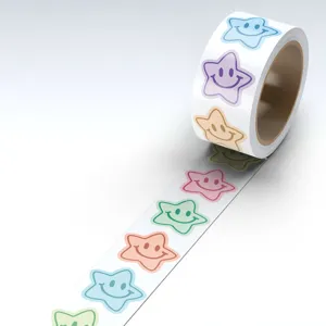 Colorful smiley star stickers roll, decorative sealing stickers for gift wrapping, crafts.