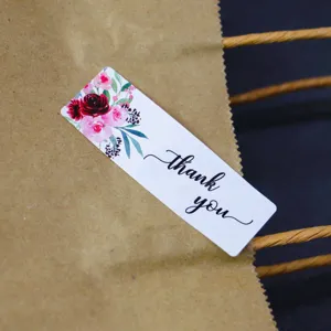 Hand-painted retro floral thank you sticker detail, decorative sealing label for gift box and bag.