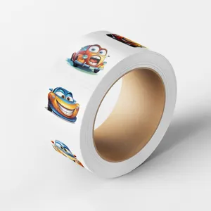 Cartoon car sealing stickers roll, waterproof synthetic paper decorative labels for gift packing.