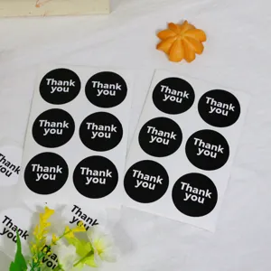 Autocollants de Scellement Merci Ronds Minimalistes Noir Blanc Adhésif Emballage Cadeau Étiquettes Enveloppe Autocollants Décor