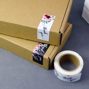 Floral thank you stickers roll, decorative sealing labels for gift boxes and paper bags.