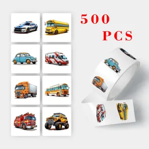 Cartoon car sticker roll 500pcs waterproof adhesive labels for sealing gift boxes and stationery.