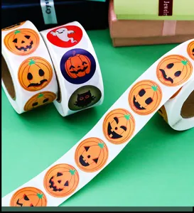 Halloween pumpkin sticker roll, cute cartoon holiday gift decorative adhesive label details.
