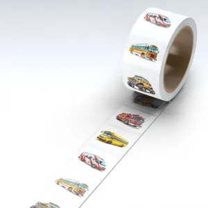 Cartoon car sticker roll waterproof adhesive labels for sealing gift boxes and kids crafts.