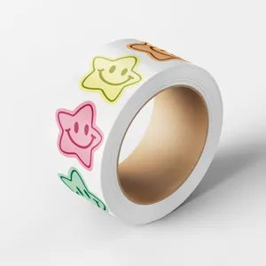 Colorful star smiley face sticker roll for DIY craft gift box sealing and packaging decoration.