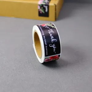 Roll of floral thank you stickers for gift boxes, packaging seals, and small business decor.