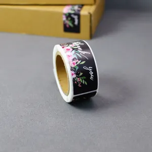 Roll of vintage floral thank you stickers for gift boxes, packaging seals, and bag decoration.