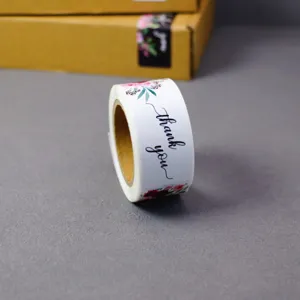 Floral thank you sticker roll for gift packaging, handmade retro floral sealing label.