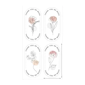 Floral thank you stickers for gift boxes and flower packaging, decorative envelope seals.