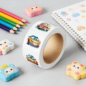 Cartoon car pattern roll stickers, waterproof adhesive labels for gift packing and sealing.