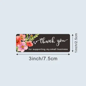 Rectangle thank you sticker roll with watercolor floral design for packaging and gift sealing