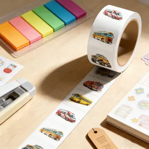 Cute car cartoon roll stickers waterproof synthetic paper sealing stickers for gifts crafts