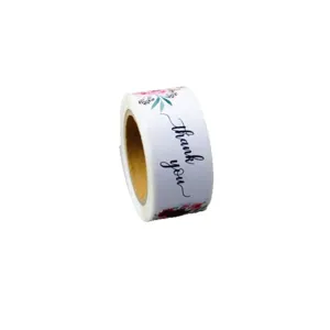 Roll of floral thank you stickers and sealing labels for gift box packaging decoration