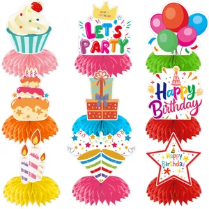 Birthday party honeycomb centerpieces table decorations cute cupcake balloon cake table decor