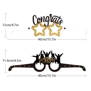 Graduation paper glasses photo booth props party decoration gold glitter stars design set.