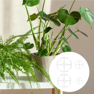 Transparent plant stem support ring for potted plants, durable plastic garden stake accessory.