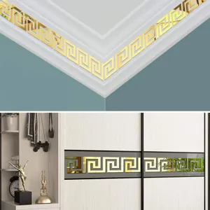 10pcs Gold Mirror Acrylic Wall Sticker Greek Key Waistline Decal Home Decor 3D