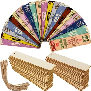 Unfinished Wooden Blank Bookmarks With Natural Jute Twine Rectangular Wood Craft Tags For DIY Painting Bookmark Gifts