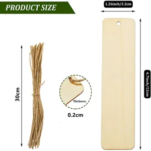 Wooden blank bookmark with twine size detail chart showing dimensions and thickness specs.