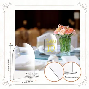 Placa de numero de mesa de acrilico transparente cartel de boda en blanco con base solida