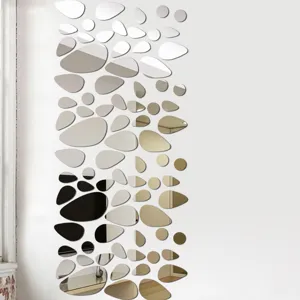 Detailed view of 3d pebble mirror wall stickers showing reflective pebble shaped design.