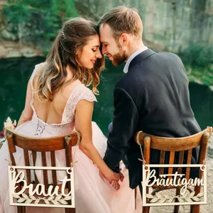 Hölzerne Hochzeit Stuhl Schilder, Braut und Bräutigam hängende dekorative Buchstaben Deko.