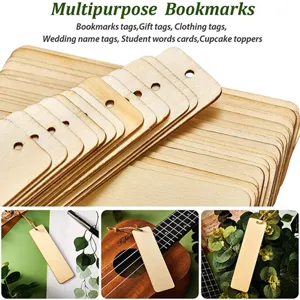 Wooden blank bookmarks rectangular unpolished DIY craft tags with hanging holes for gifts and reading.