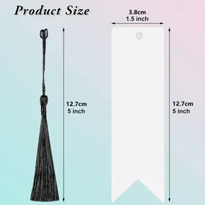 Blank acrylic bookmark with black tassel size guide showing clear product dimensions.