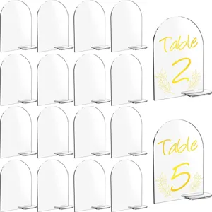 Set de tarjetas de numero de mesa de acrilico transparente en arco para boda y fiesta.