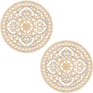 Wooden Round Hollow Floral Pattern Bag Base Natural Wood DIY Handbag Weaving Pad Home Decorative Craft Supplies