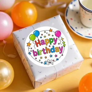 Autocollants Joyeux Anniversaire 1.5 Pouces Étiquettes de Boîte Cadeau de Dessin Animé Coloré