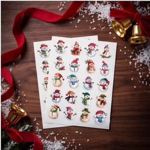 Pegatinas de Navidad de muñeco de nieve de acuarela caja de regalo bonita decoración