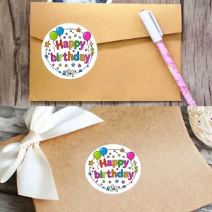 Autocollants ronds joyeux anniversaire etiquettes decoratives pour emballage cadeau.