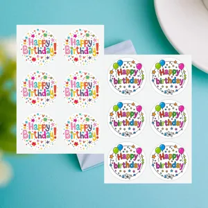 autocollants joyeux anniversaire 1.5 pouces ronds design ballon colore etiquette cadeau enfant fete