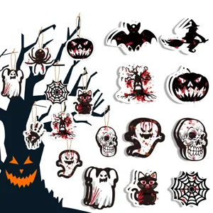 Halloween Hängeornamente Papier Doppelseitiger Druck Geist Schädel Kürbis Fledermaus Party Dekorationen Feiertag Requisiten Hängeetiketten
