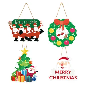 Christmas hanging wooden sign decorations festive party door wall decor set four pieces