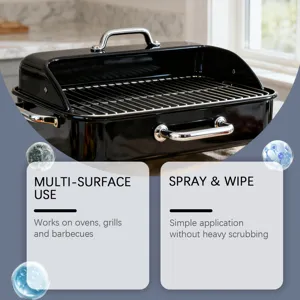 Vue détaillée montrant le nettoyage du gril, multi-usages, formule de pulvérisation et essuyage.