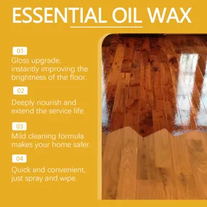 Wood floor polish beeswax spray detail showing brightness upgrade and easy application scene.