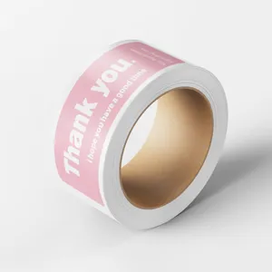 Pink thank you sticker roll for gift sealing packaging and decorative stationery use.