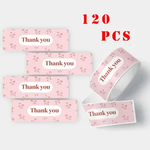 Pink floral thank you stickers roll adhesive labels 120pcs for gift wrapping sealing decor