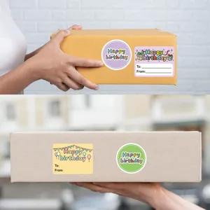 Happy birthday sealing stickers roll for gift wrapping, baking packaging and envelope seals.