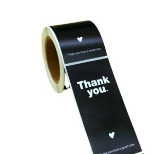 Rouleau d'autocollants Thank You noirs pour emballage cadeau, mariage et décoration.