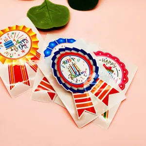 Autocollants de badge de ruban d'anniversaire décoration de fête étiquettes cadeau